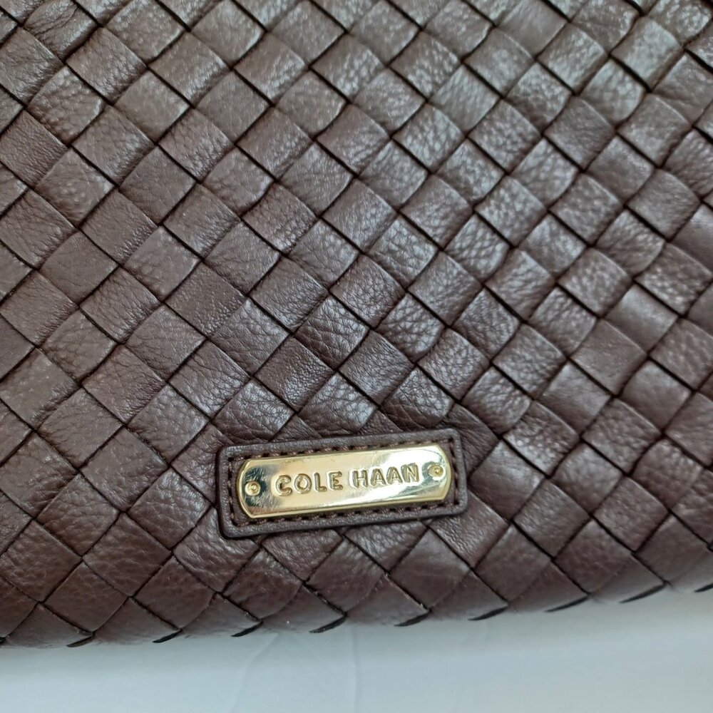 Cole Haan Handbag Dark Chocolate Woven Leather Basket Weave Shoulder Tote - Picture 14 of 16